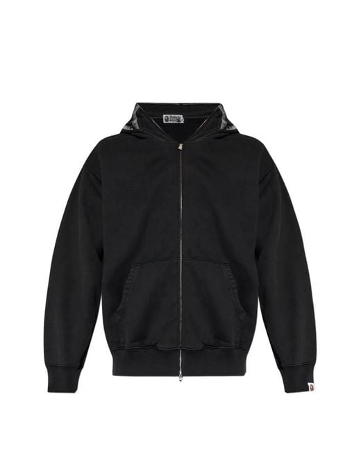 A Bathing Ape Black Shark Patch-Detail Cotton Hoodie for men