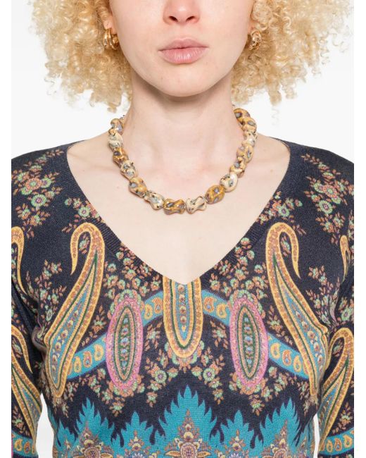 Etro Blue Paisley-Print V-Neck Sweater