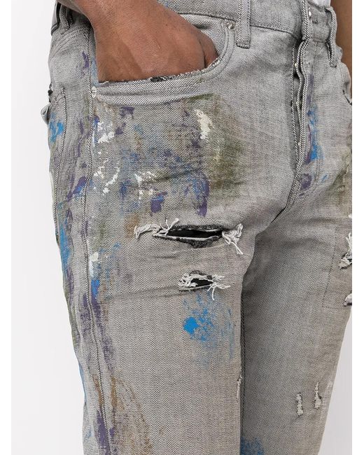 Purple Brand Gray Paint-Splattered Slim-Fit Jeans for men