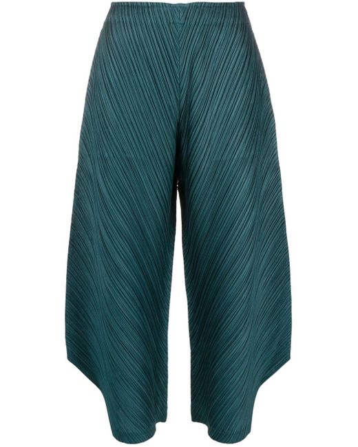 Pleats Please Issey Miyake Blue Fully-pleated Plissé Cropped Palazzo Trousers
