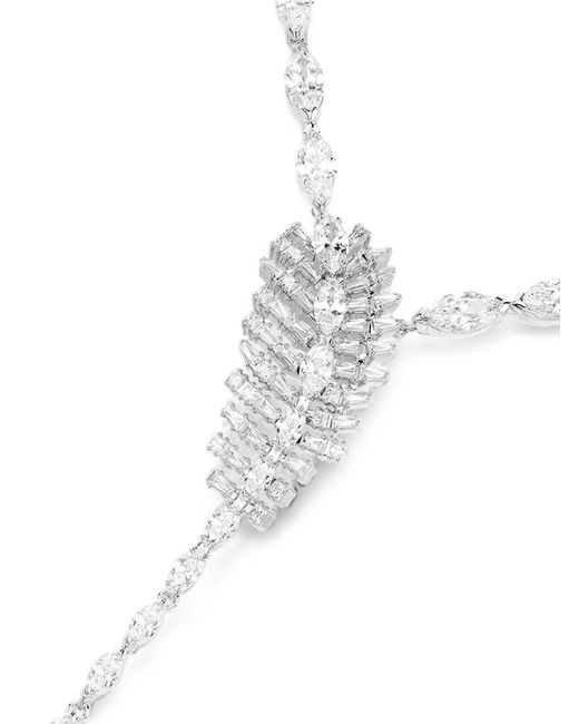 Swarovski White Crystal-Embellished Feather-Motif Necklace