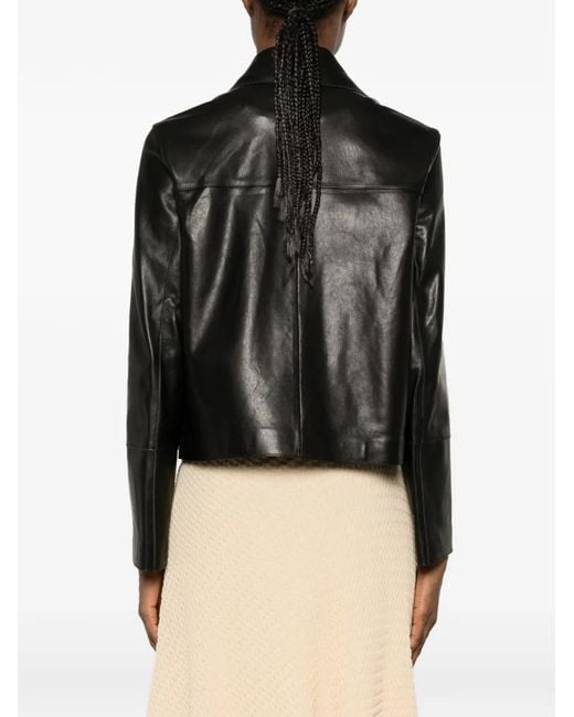 Chaqueta Cuero Con Bolsillos Con Botones Arma de color Black