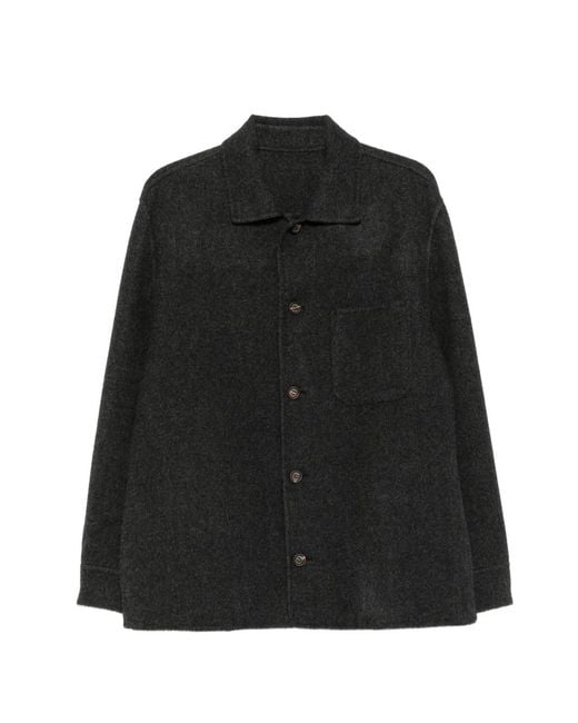 Eleventy Black Chest-Pocket Overshirt for men