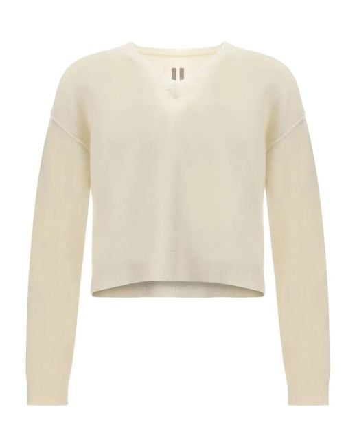 Rick Owens White "Tommy V Neck Sweater for men