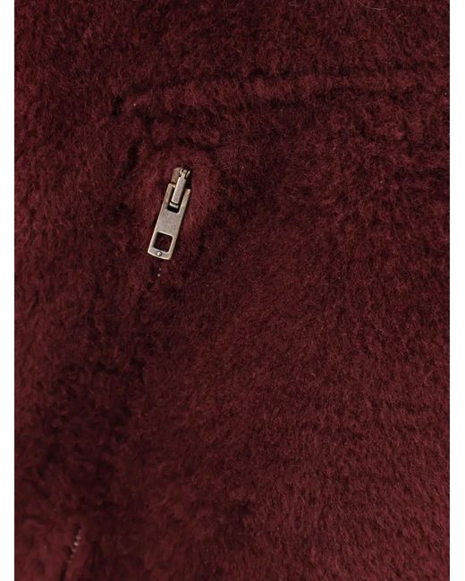 Salvatore Santoro Red Reversible Shearling Hooded Zip Jacket for men