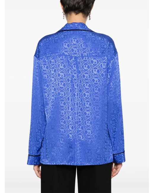 Just Cavalli Blue Logo Snake-Jacquard Shirt