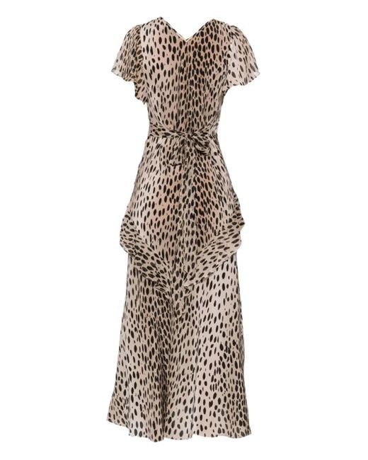 Rixo Natural Leopard-Print Silk Midi Dress