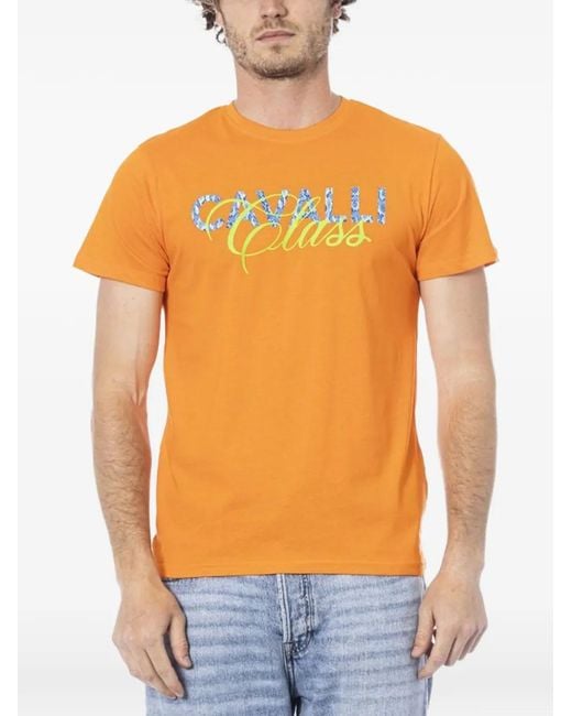 Roberto Cavalli Orange Logo-Print T-Shirt for men