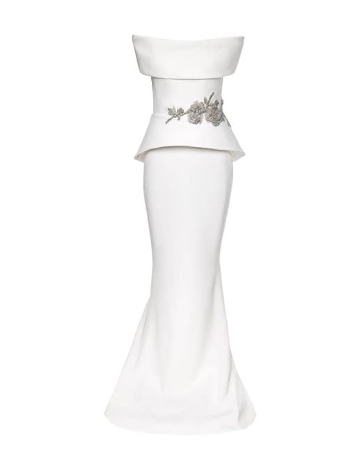 Ana Radu White Peplum-Waist Gown