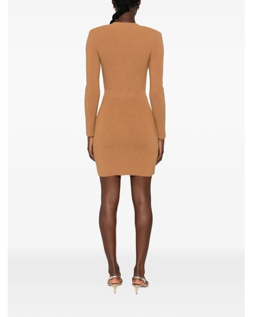 Elisabetta Franchi White Double-Breasted Ribbed-Knit Mini Dress