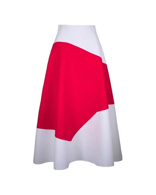 Akris Red Colour-Block A-Line Skirt