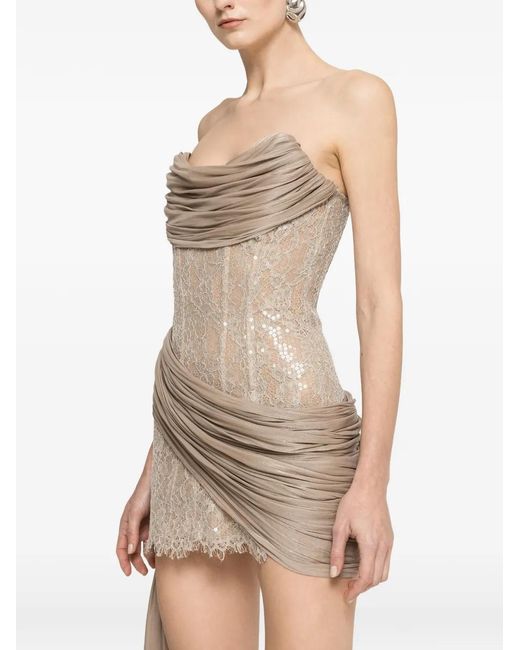 Nissa White Sequin-Detail Lace Mini Dress