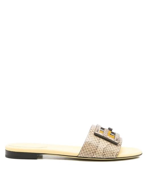 Fendi Leren Sandalen Met Slangenleer-Effect in het Natural