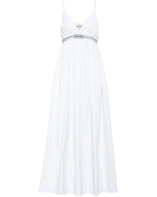 Miu Miu White Embroidered-logo Cotton Maxi Dress