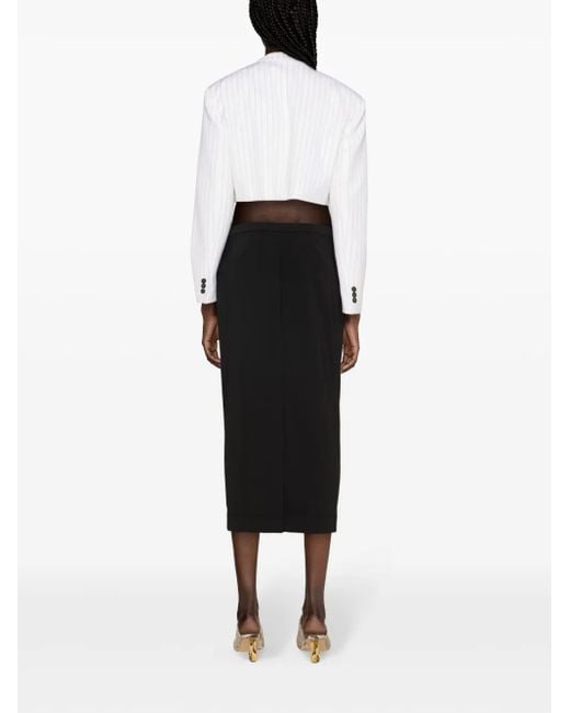 MSGM White Pinstripe-Pattern Cropped Blazer