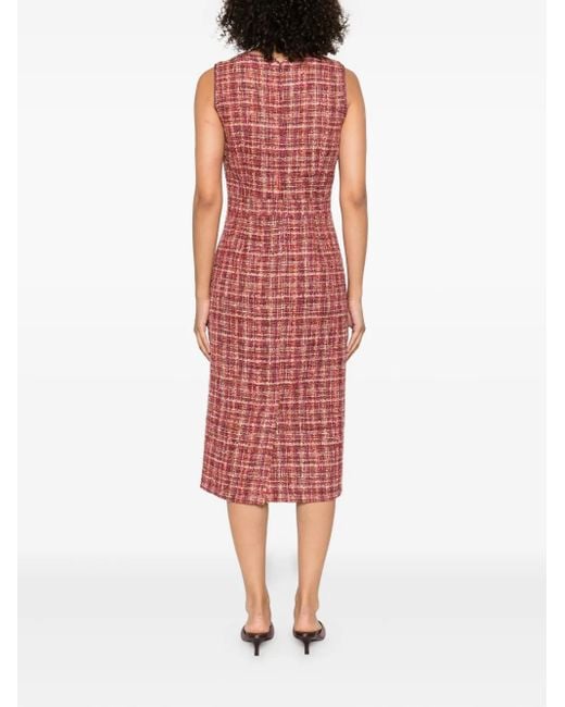 Etro Red Tweed Sleeveless Midi Day Dress