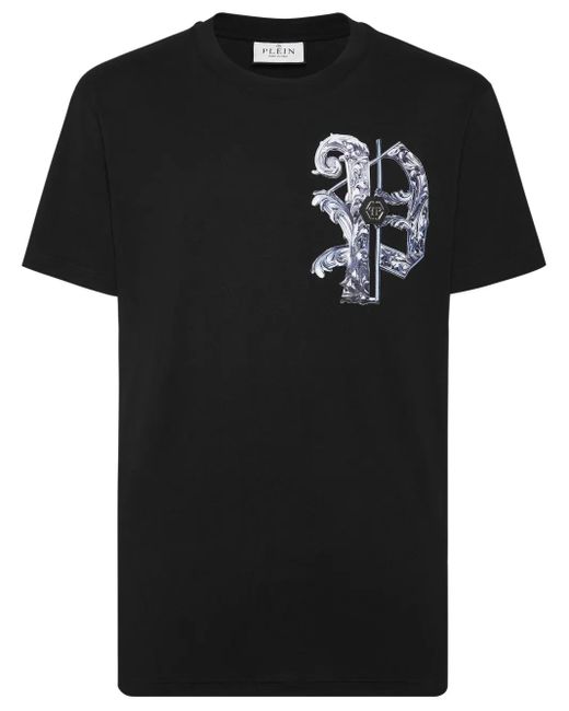 Philipp Plein Black T-Shirt Round Neck Ss Skull for men