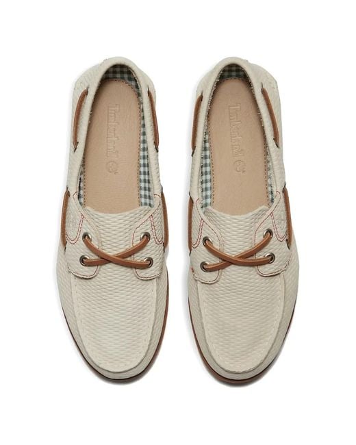 Timberland White Logo-Detail Leather Boat Shoes