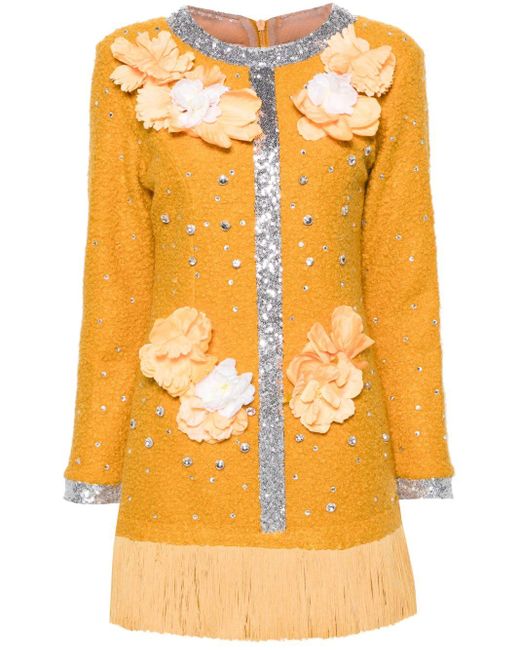 Loulou Yellow Floral-appliqué Fleece Minidress