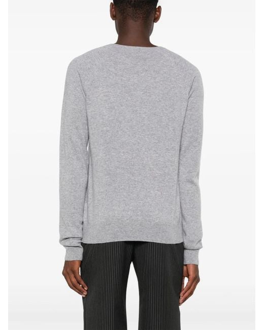 Saint Laurent Gray Signature Embroidered Cashmere Knit Sweater for men