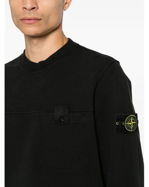 Stone Island Black Logo-Patch Chest-Pocket Sweatshirt for men