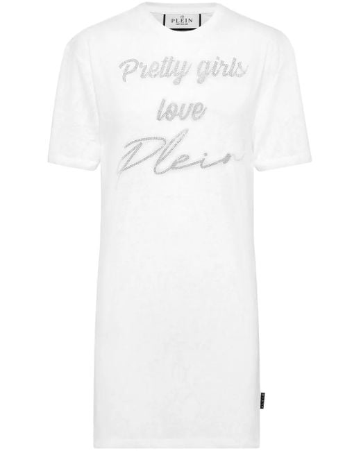 Philipp Plein White Short Sleeve T-Shirt Dress