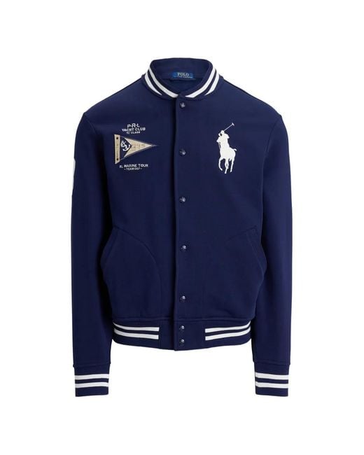 Polo Ralph Lauren Blue Big Pony Fleece Baseball Jacket for men