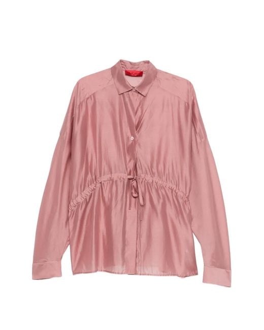 Thelatest Pink Drawstring Buttoned Shirt