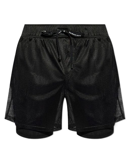 Balmain Black Layered Mesh Swim Shorts for men