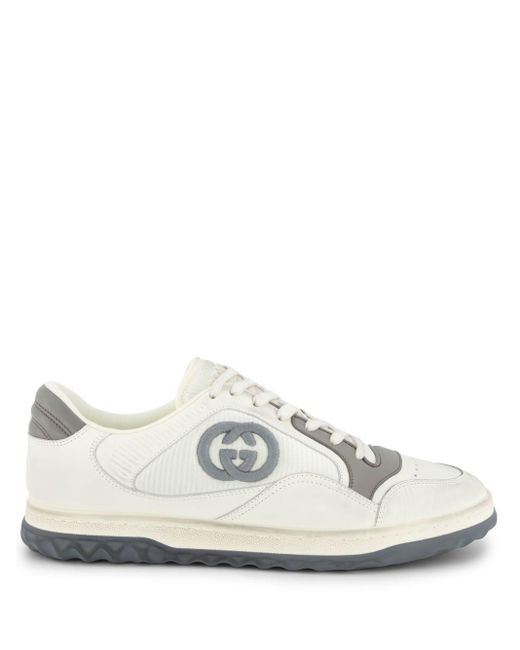 Gucci White Mac80 Logo-embroidered Leather And Mesh Sneakers for men