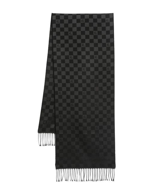 Karl Lagerfeld Black Check-Pattern Wool Scarf for men