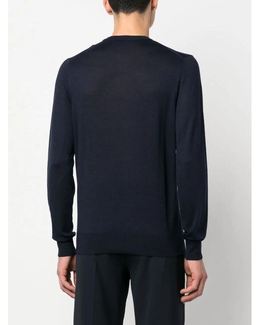 Corneliani Blue Fine-Knit Long-Sleeve Jumper for men