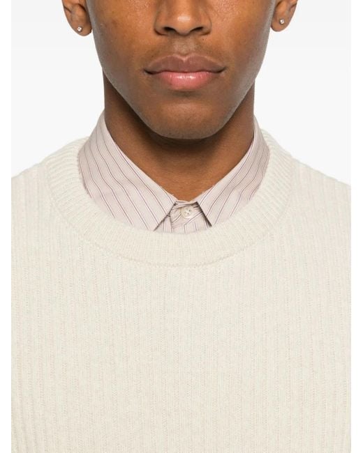 A.P.C. White Ribbed Crew-Neck Sweater for men
