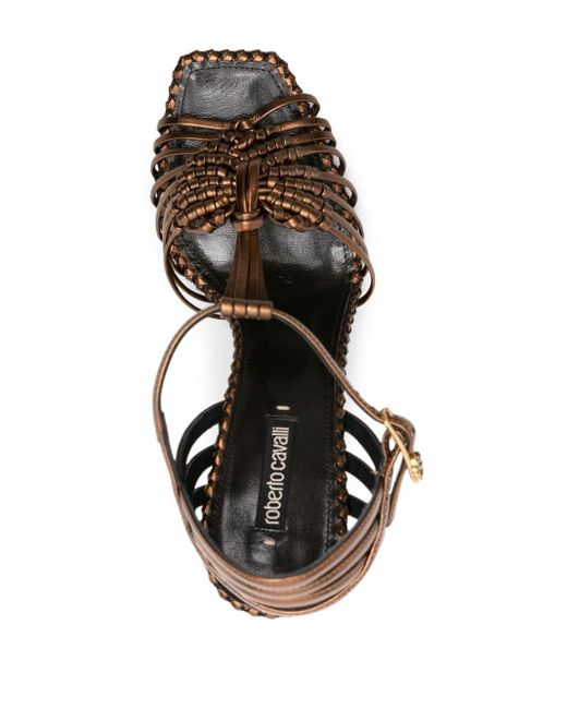 Roberto Cavalli Metallic Interwoven-straps Leather Sandals
