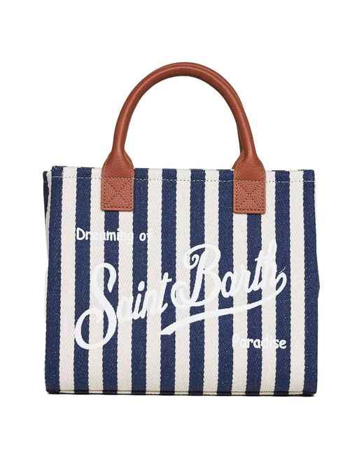 Mc2 Saint Barth Blue Midi Vanity Logo-Embroidered Tote Bag