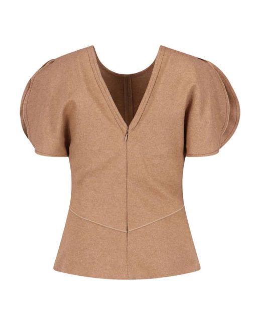Victoria Beckham Draped-sleeve Top Natural