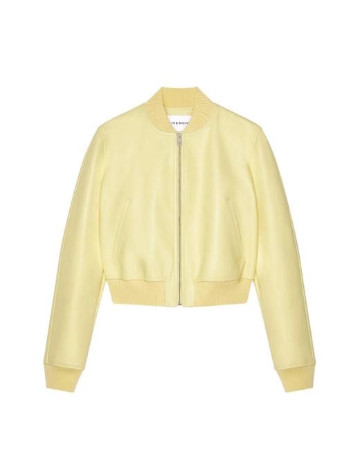 Givenchy Yellow Cropped Leather Bomber Jacket