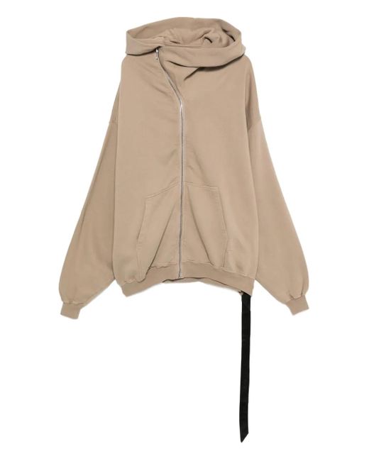 Rick Owens Natural Asymmetrischer Megamount Hoodie mit Reißverschluss