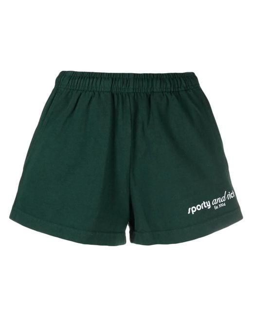 Sporty & Rich Green Logo-Print Track Shorts
