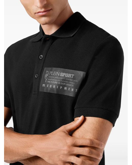 Philipp Plein Black Logo-Print Piqué Polo Shirt for men