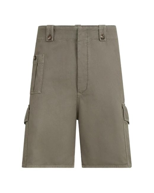 Brunello Cucinelli Gray Garment-dyed Bermuda Shorts In Cotton And Linen Canvas With Cargo Pockets for men