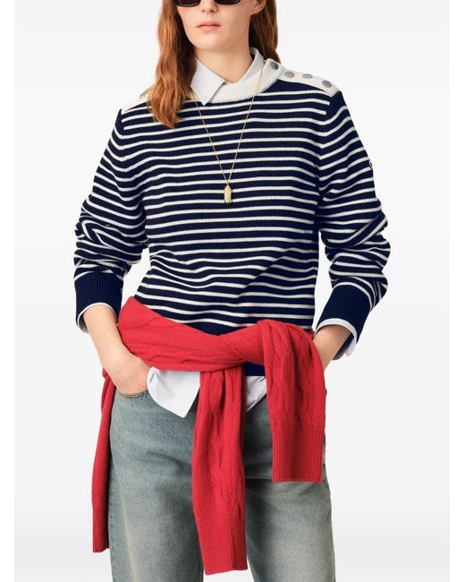 AMI Blue Sailor Striped Wool Crewneck Sweater