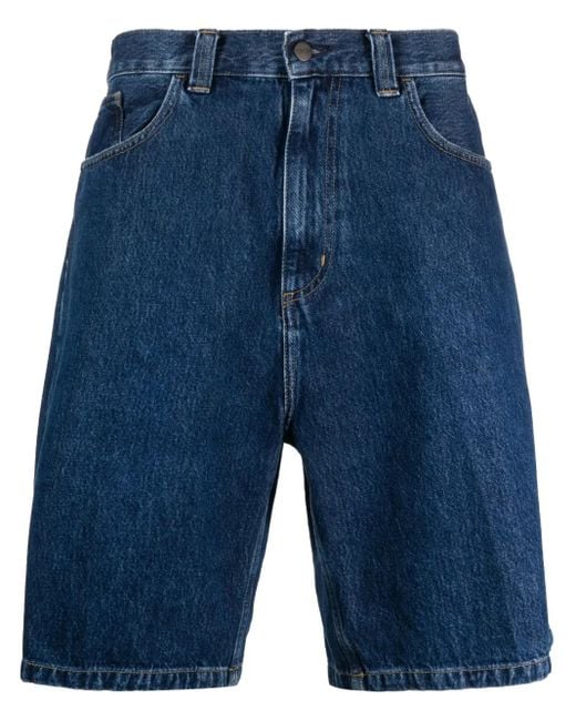 Carhartt Blue Rear Logo-Patch Denim Shorts for men