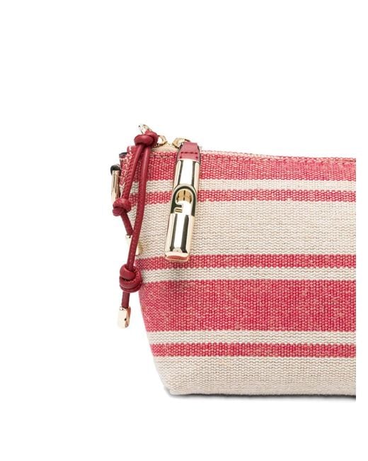 Furla Pink Striped Padlock Shoulder Bag