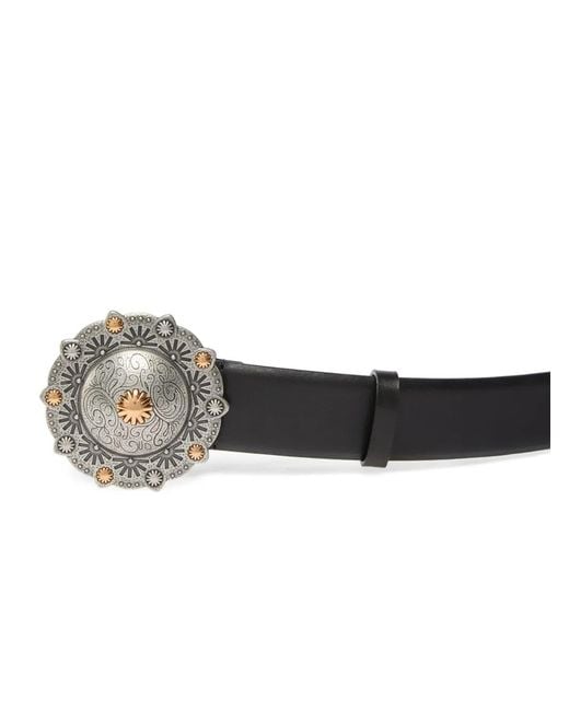 Pinko Gray Round-Buckle Leather Belt