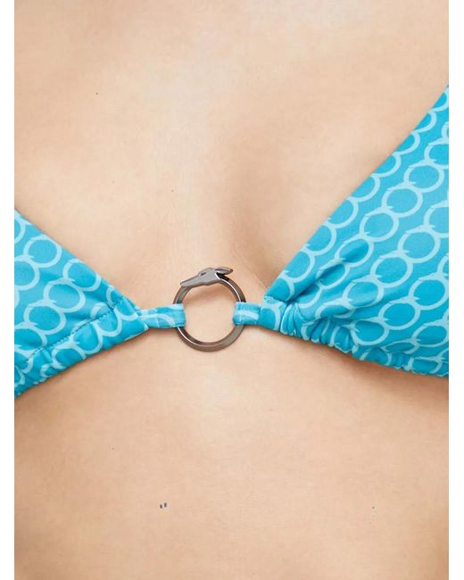 Trussardi Blue Geometric-Print Ring-Detail Bikini Top