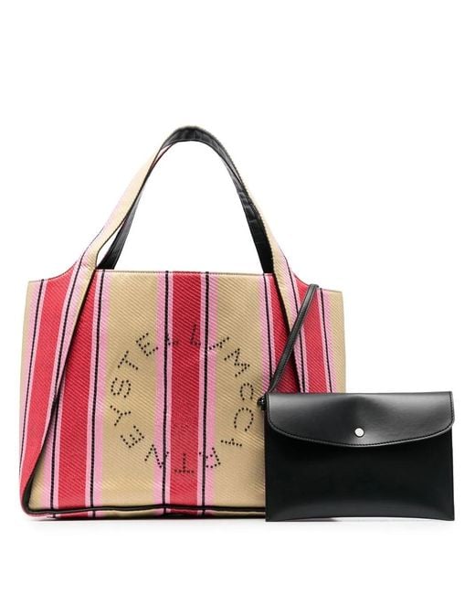 Stella McCartney Red Striped Logo-Print Tote Bag