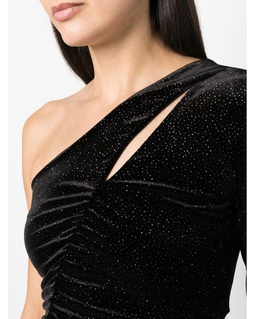 Patrizia Pepe Black Glitter-Detail Asymmetric Velvet Top