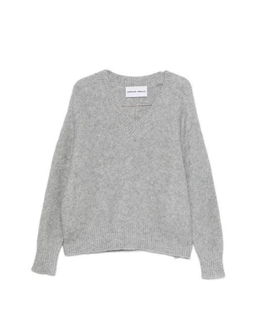 EMERSON RENALDI Gray V-Neck Knitted Sweater