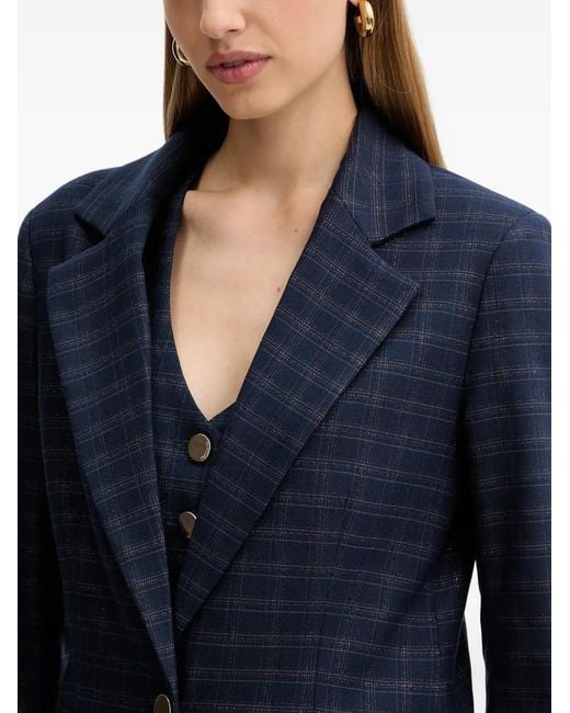 Fracomina Blue Single-Breasted Checked Blazer